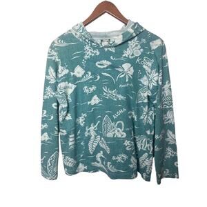 Vintage KAMEHAMEHA Hawaiian Print Shirt Hoodie Women’s Sz Small Green